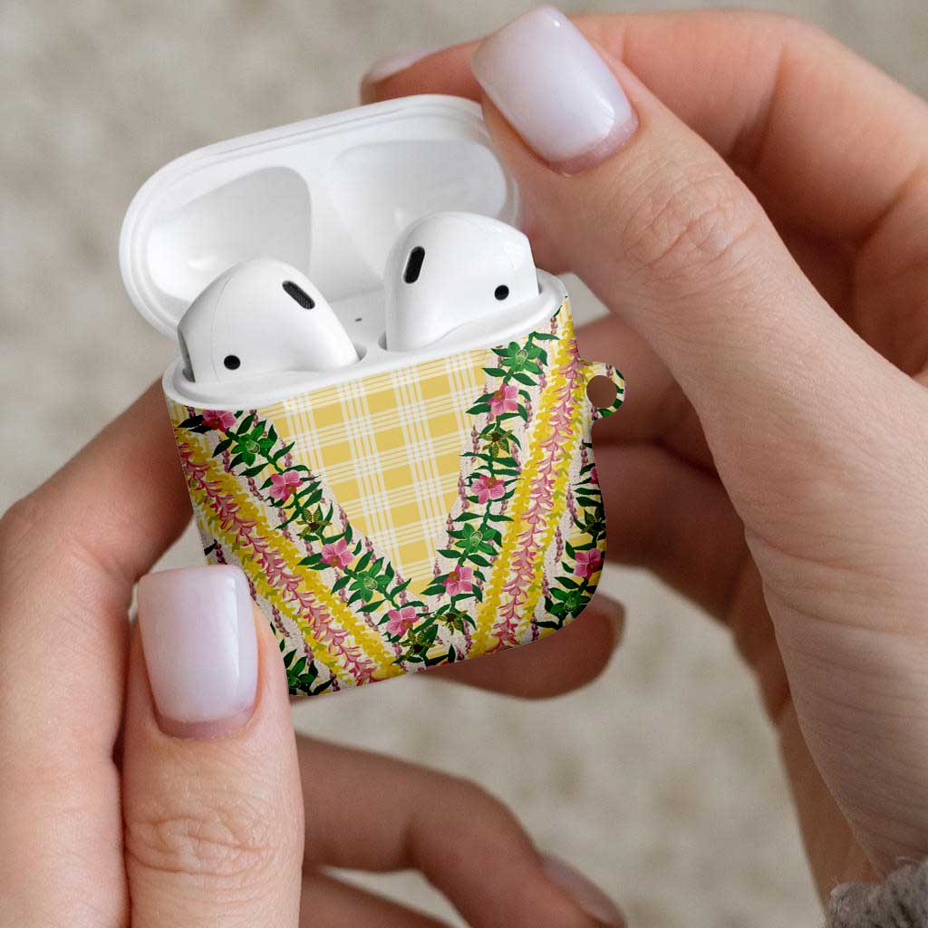 Hawaii Pikake Lokelani Plumeria Lei AirPods Case Yellow Palaka Motifs