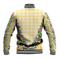 Hawaii Pikake Lokelani Plumeria Lei Baseball Jacket Yellow Palaka Motifs