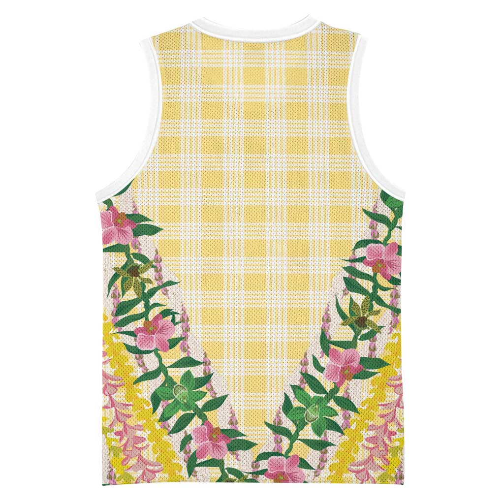 Hawaii Pikake Lokelani Plumeria Lei Basketball Jersey Yellow Palaka Motifs