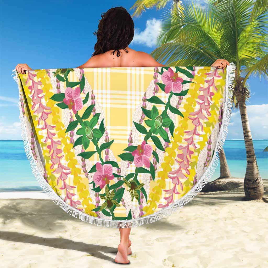 Hawaii Pikake Lokelani Plumeria Lei Beach Blanket Yellow Palaka Motifs