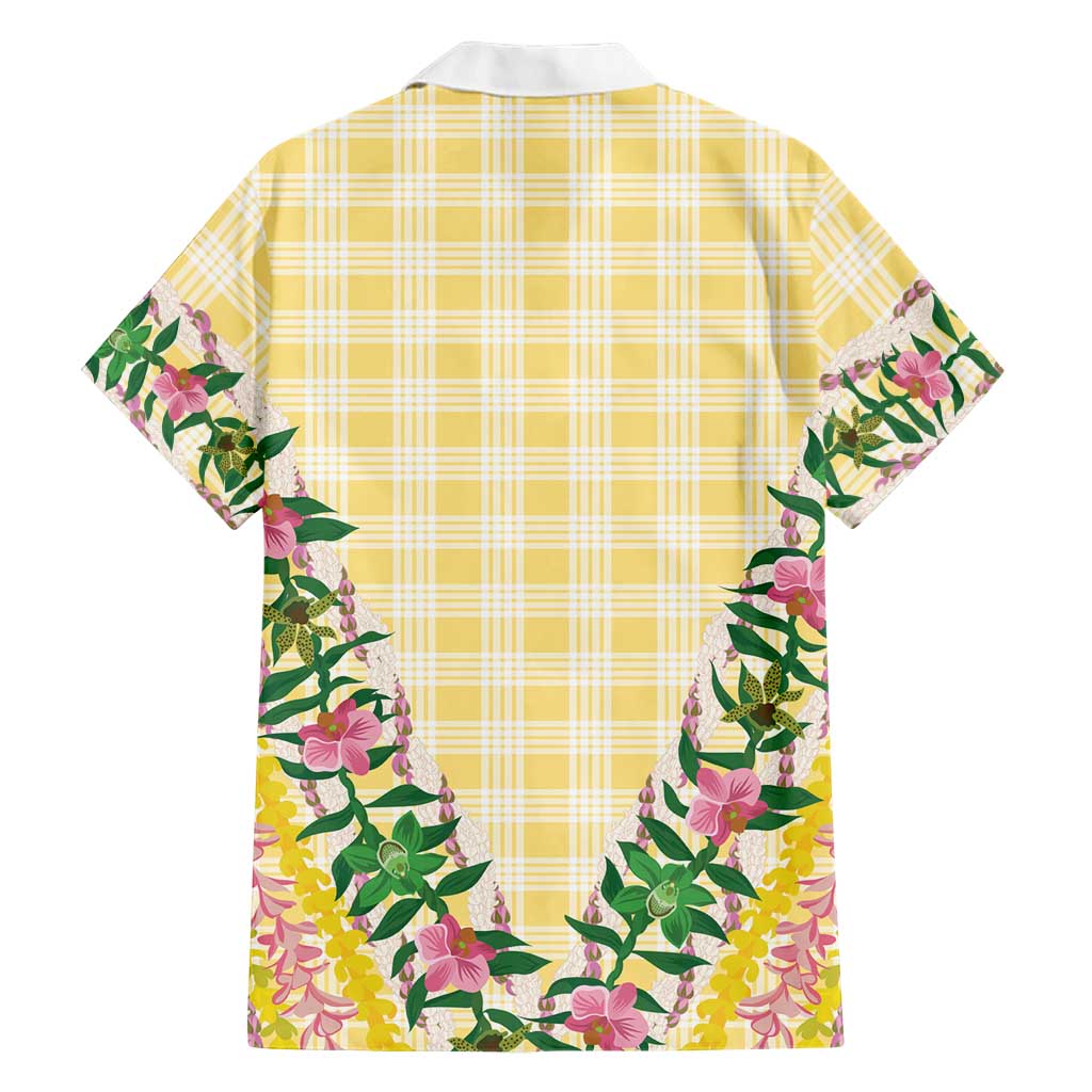 Hawaii Pikake Lokelani Plumeria Lei Family Matching Long Sleeve Bodycon Dress and Hawaiian Shirt Yellow Palaka Motifs LT05 - Polynesian Pride