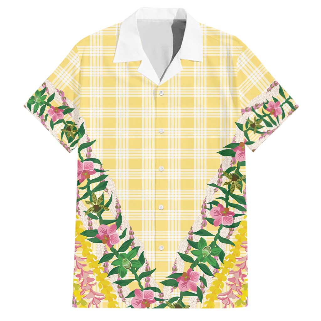 Hawaii Pikake Lokelani Plumeria Lei Family Matching Tank Maxi Dress and Hawaiian Shirt Yellow Palaka Motifs LT05 Dad's Shirt - Short Sleeve Yellow - Polynesian Pride