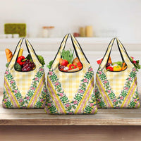 Hawaii Pikake Lokelani Plumeria Lei Grocery Bag Yellow Palaka Motifs