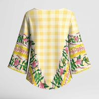 Hawaii Pikake Lokelani Plumeria Lei Kimono Sleeve Blouse Yellow Palaka Motifs