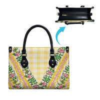 Hawaii Pikake Lokelani Plumeria Lei Leather Bag Yellow Palaka Motifs