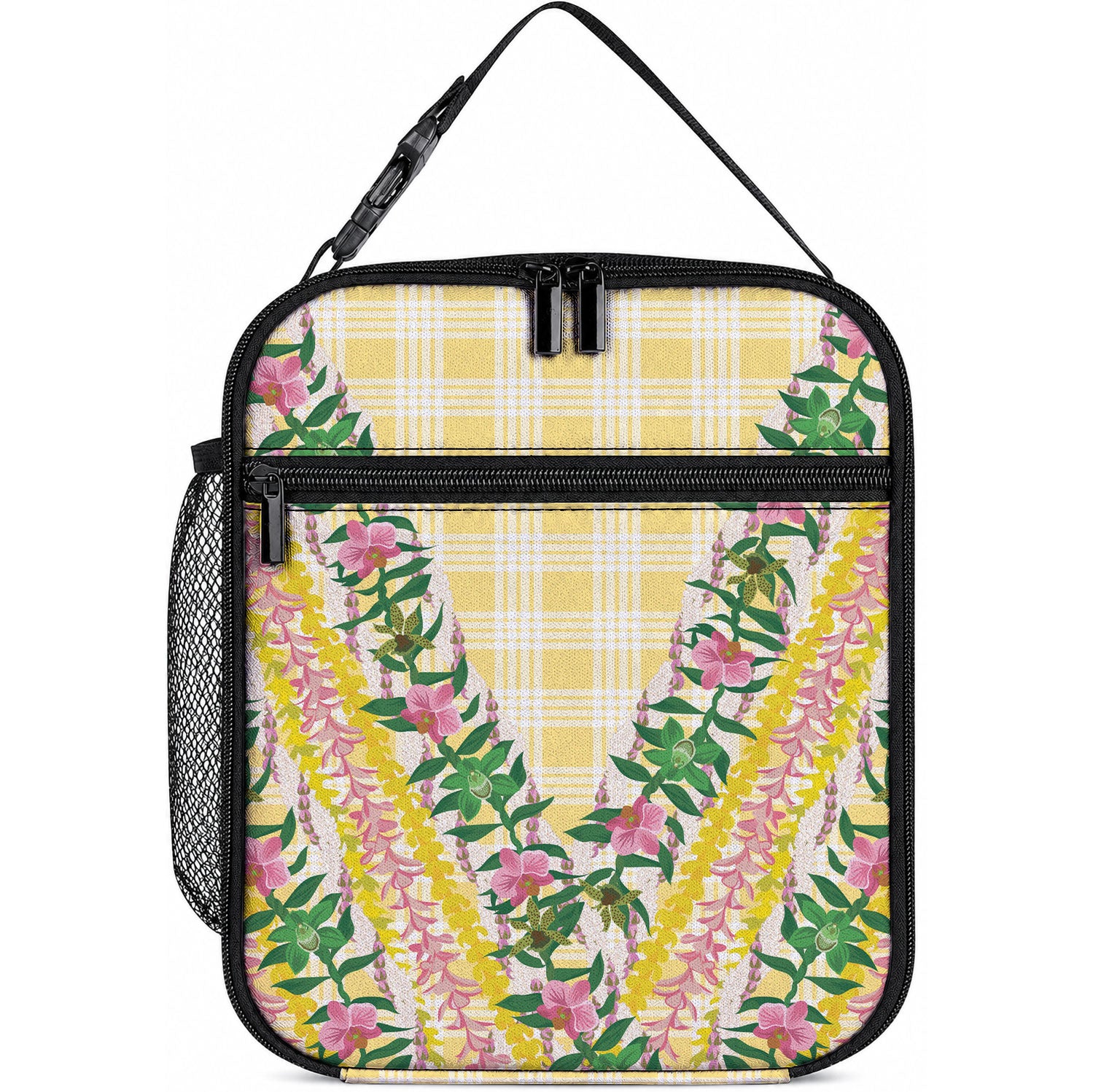 Hawaii Pikake Lokelani Plumeria Lei Lunch Bag Yellow Palaka Motifs LT05 10.2 × 8.3 × 4.3 inch Yellow - Polynesian Pride