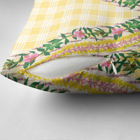 Hawaii Pikake Lokelani Plumeria Lei Pillow Cover Yellow Palaka Motifs