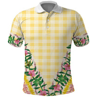 Hawaii Pikake Lokelani Plumeria Lei Polo Shirt Yellow Palaka Motifs
