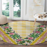 Hawaii Pikake Lokelani Plumeria Lei Round Carpet Yellow Palaka Motifs