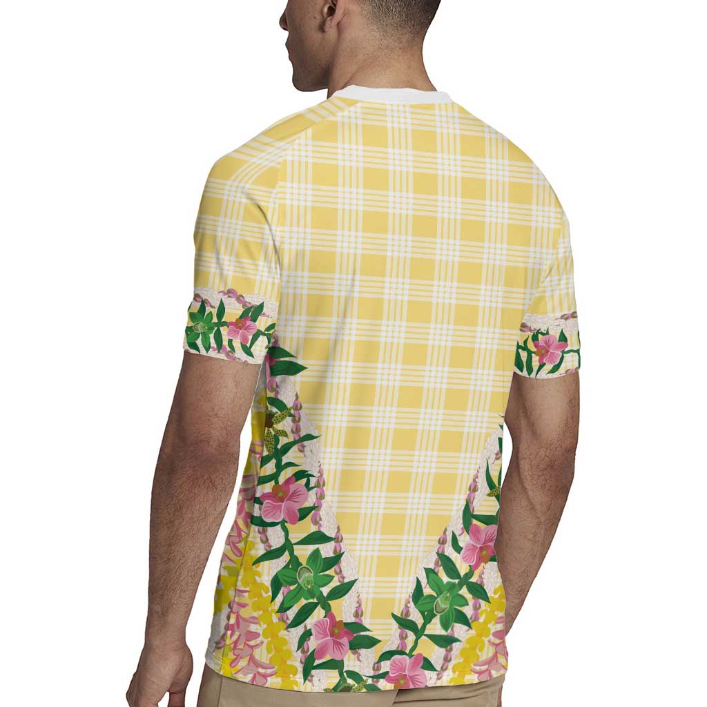Hawaii Pikake Lokelani Plumeria Lei Rugby Jersey Yellow Palaka Motifs
