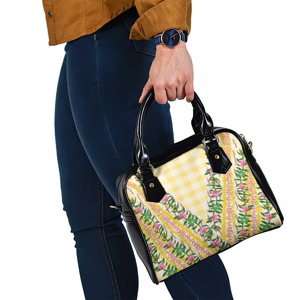 Hawaii Pikake Lokelani Plumeria Lei Shoulder Handbag Yellow Palaka Motifs
