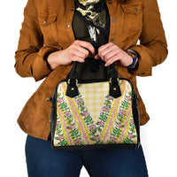 Hawaii Pikake Lokelani Plumeria Lei Shoulder Handbag Yellow Palaka Motifs