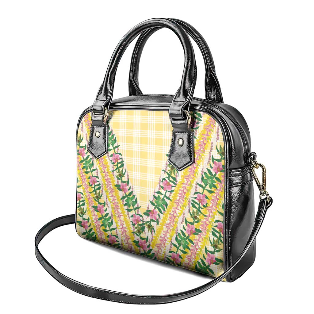 Hawaii Pikake Lokelani Plumeria Lei Shoulder Handbag Yellow Palaka Motifs
