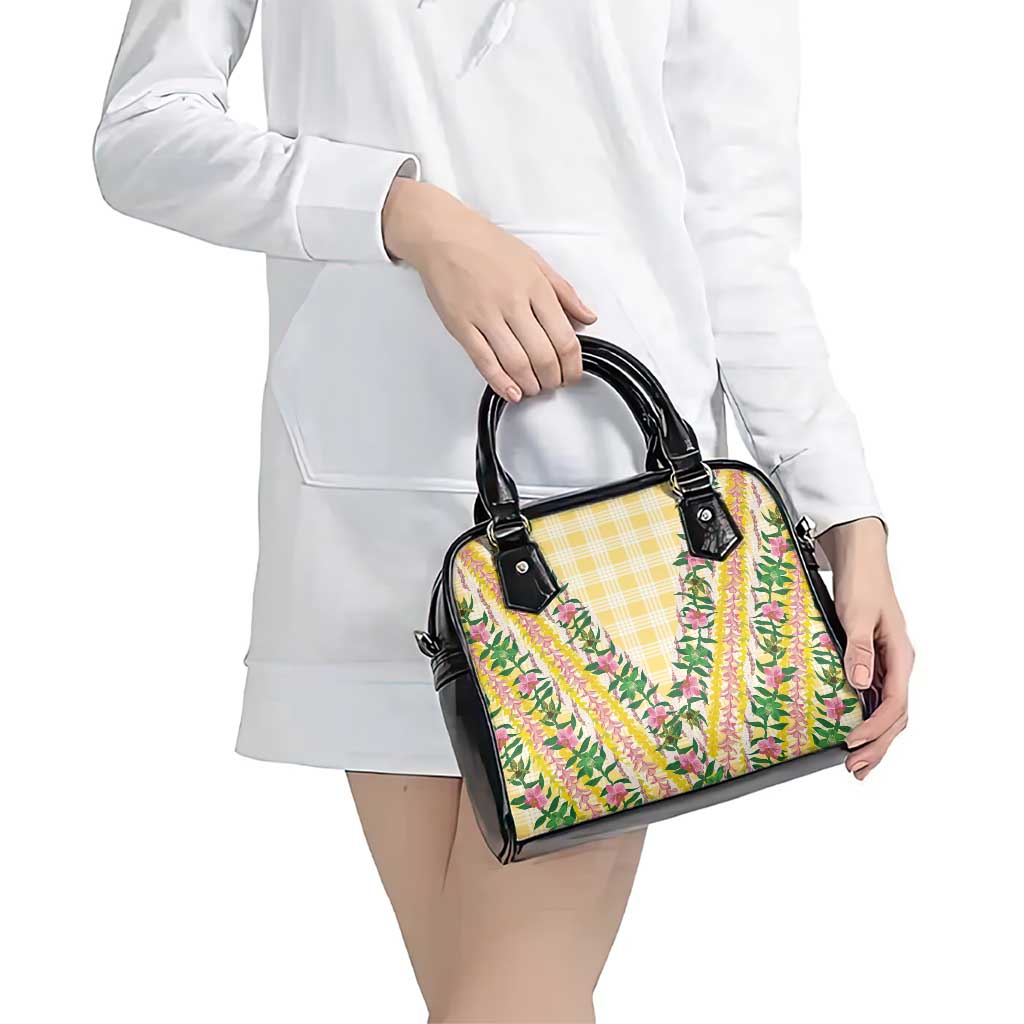 Hawaii Pikake Lokelani Plumeria Lei Shoulder Handbag Yellow Palaka Motifs