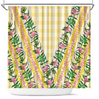 Hawaii Pikake Lokelani Plumeria Lei Shower Curtain Yellow Palaka Motifs