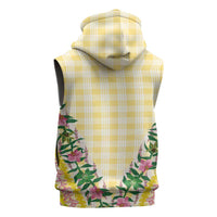 Hawaii Pikake Lokelani Plumeria Lei Sleeveless Hoodie Yellow Palaka Motifs