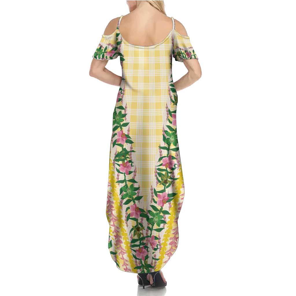 Hawaii Pikake Lokelani Plumeria Lei Summer Maxi Dress Yellow Palaka Motifs
