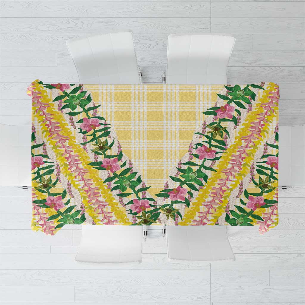 Hawaii Pikake Lokelani Plumeria Lei Tablecloth Yellow Palaka Motifs