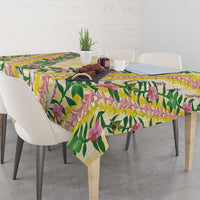 Hawaii Pikake Lokelani Plumeria Lei Tablecloth Yellow Palaka Motifs
