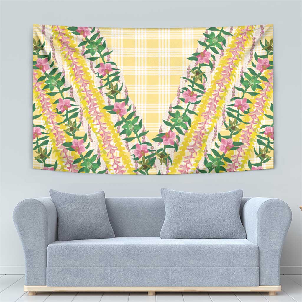 Hawaii Pikake Lokelani Plumeria Lei Tapestry Yellow Palaka Motifs