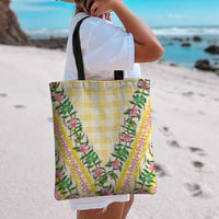 Hawaii Pikake Lokelani Plumeria Lei Tote Bag Yellow Palaka Motifs