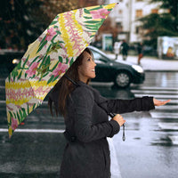Hawaii Pikake Lokelani Plumeria Lei Umbrella Yellow Palaka Motifs