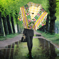 Hawaii Pikake Lokelani Plumeria Lei Umbrella Yellow Palaka Motifs