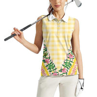 Hawaii Pikake Lokelani Plumeria Lei Women Sleeveless Polo Shirt Yellow Palaka Motifs LT05 - Polynesian Pride
