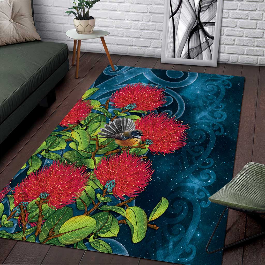 New Zealand Matariki Piwakawaka Area Rug Maori Koru With Pohutukawa Flowers