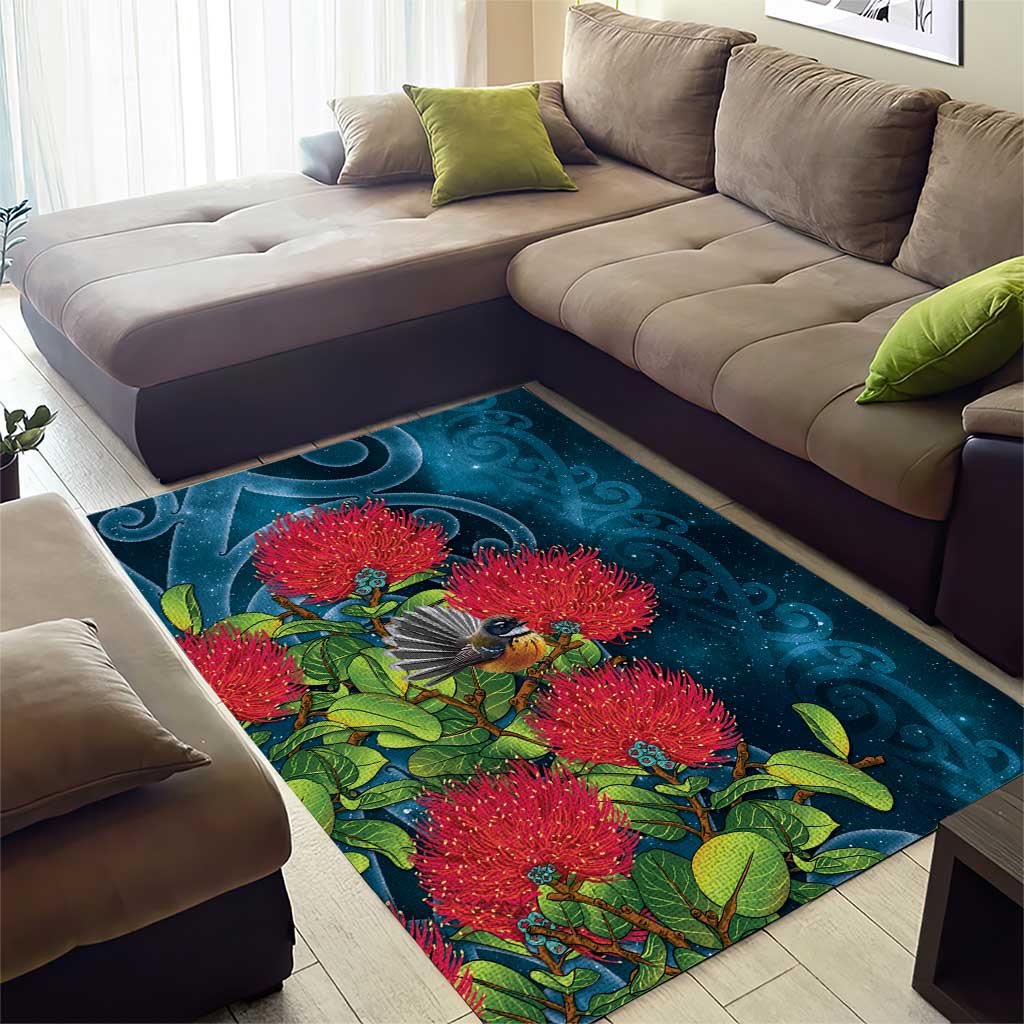 New Zealand Matariki Piwakawaka Area Rug Maori Koru With Pohutukawa Flowers