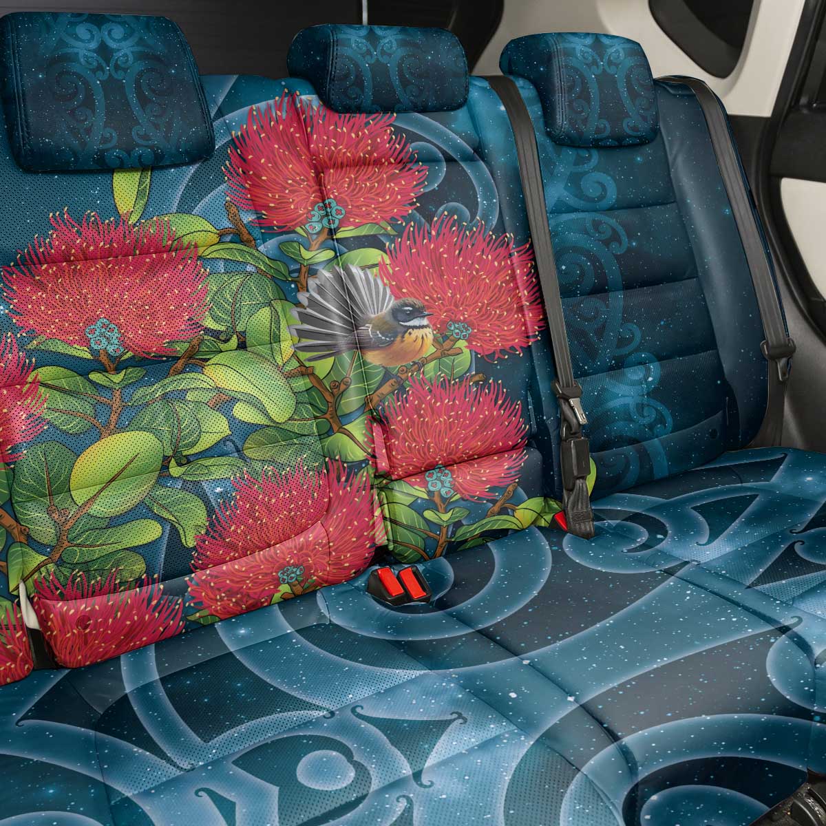 New Zealand Matariki Piwakawaka Back Car Seat Cover Maori Koru With Pohutukawa Flowers LT05 - Polynesian Pride