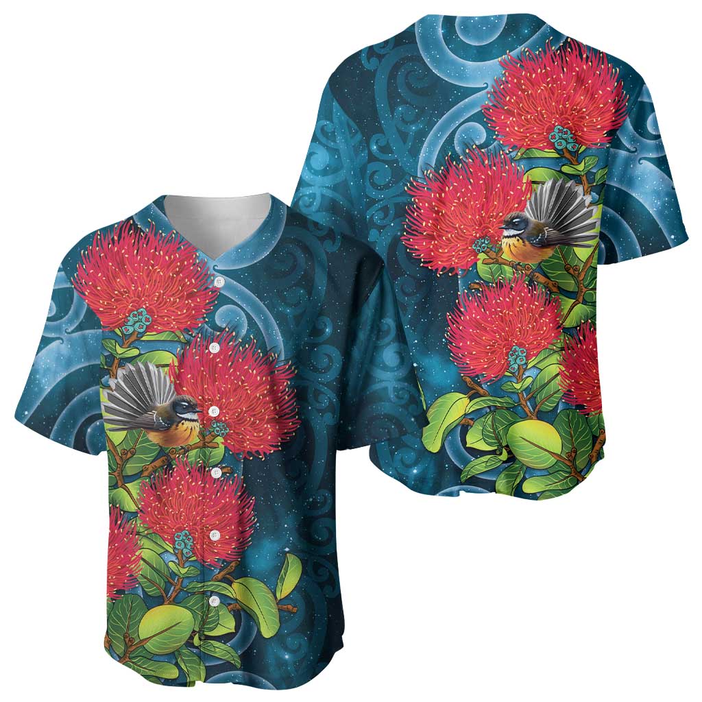 New Zealand Matariki Piwakawaka Baseball Jersey Maori Koru With Pohutukawa Flowers