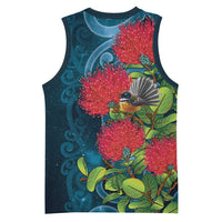 New Zealand Matariki Piwakawaka Basketball Jersey Maori Koru With Pohutukawa Flowers LT05 - Polynesian Pride