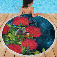 New Zealand Matariki Piwakawaka Beach Blanket Maori Koru With Pohutukawa Flowers