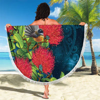 New Zealand Matariki Piwakawaka Beach Blanket Maori Koru With Pohutukawa Flowers