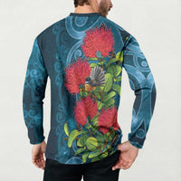 New Zealand Matariki Piwakawaka Button Sweatshirt Maori Koru With Pohutukawa Flowers