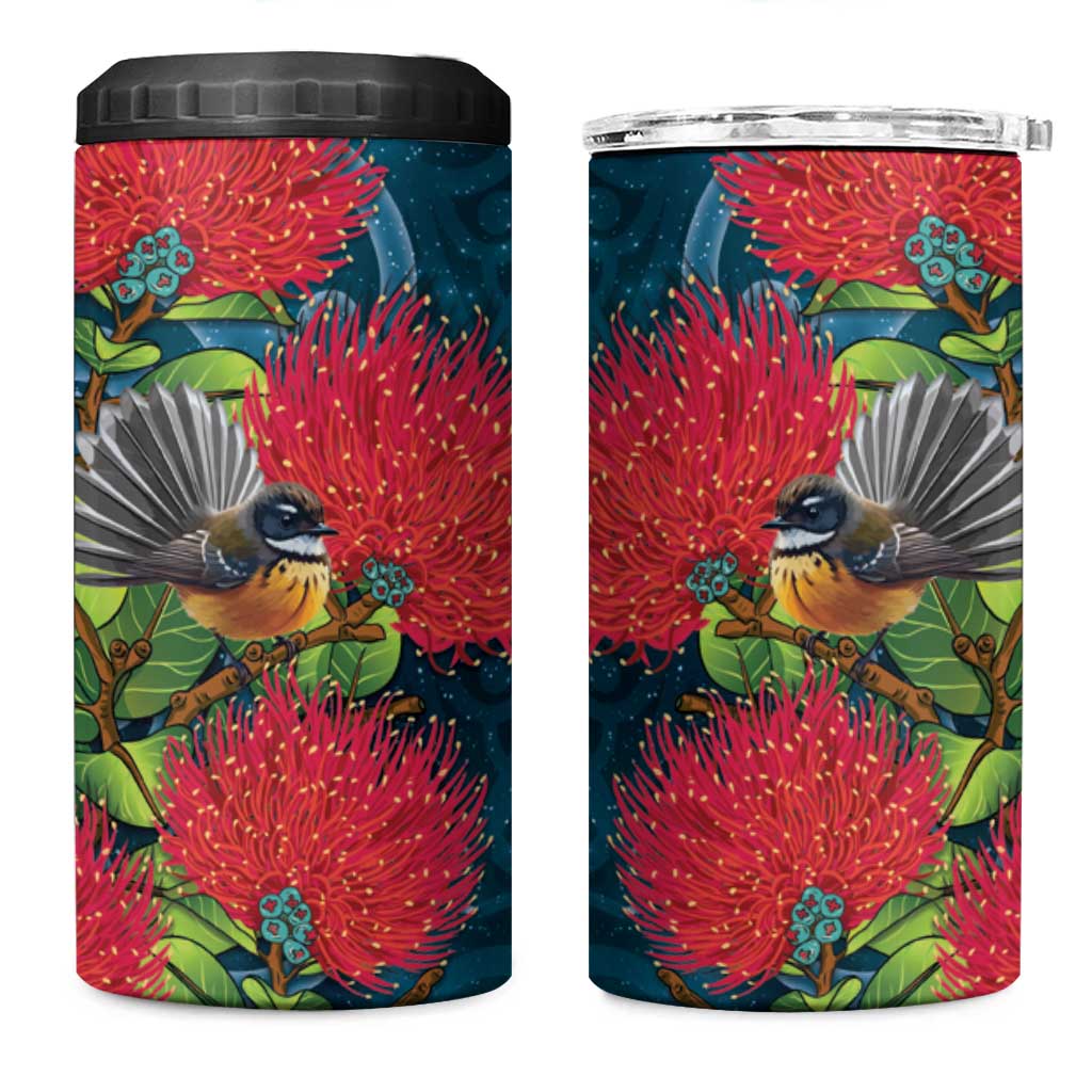 New Zealand Matariki Piwakawaka 4 in 1 Can Cooler Tumbler Maori Koru With Pohutukawa Flowers LT05 One Size: 16 oz Dark Teal - Polynesian Pride