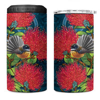 New Zealand Matariki Piwakawaka 4 in 1 Can Cooler Tumbler Maori Koru With Pohutukawa Flowers LT05 One Size: 16 oz Dark Teal - Polynesian Pride