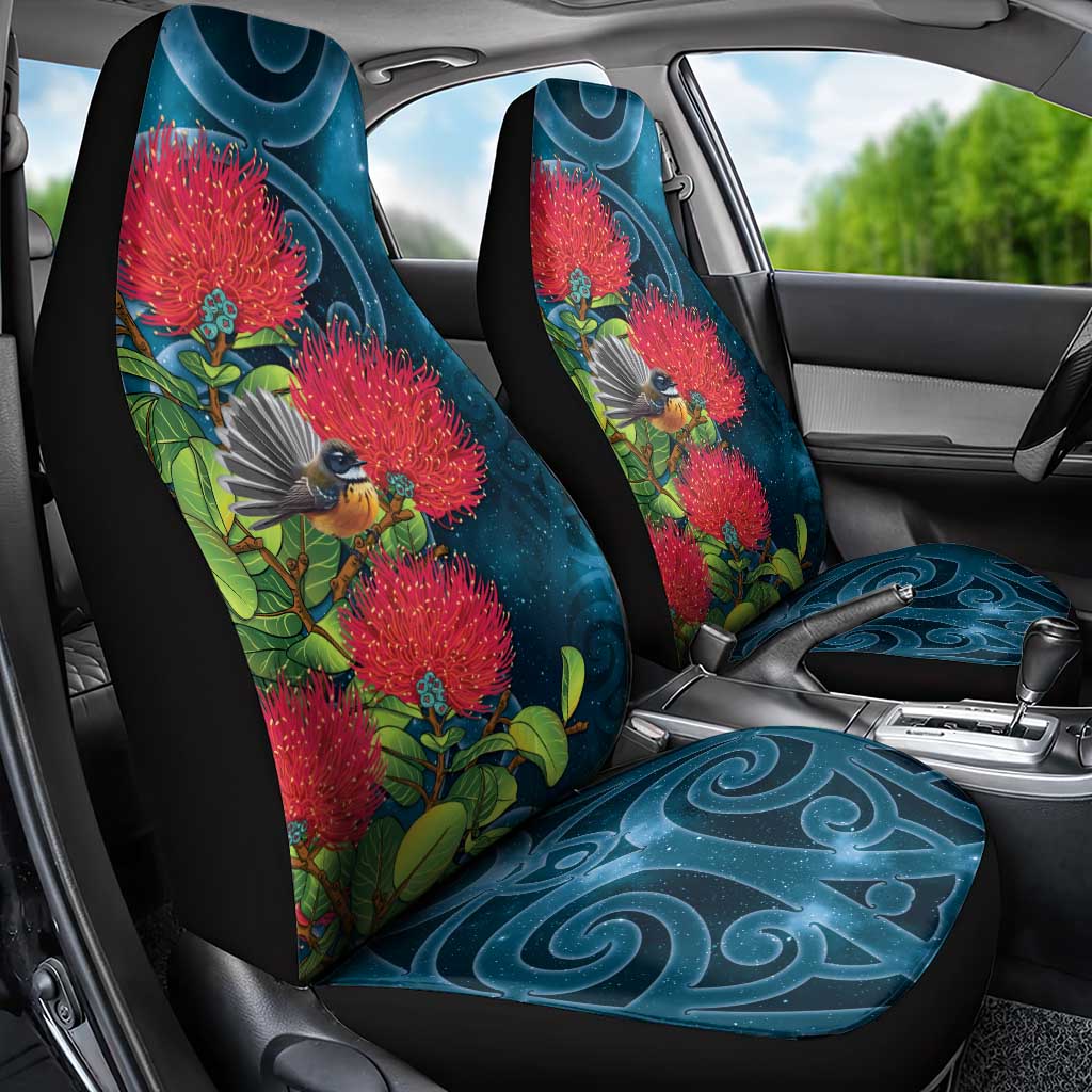 New Zealand Matariki Piwakawaka Car Seat Cover Maori Koru With Pohutukawa Flowers LT05 - Polynesian Pride