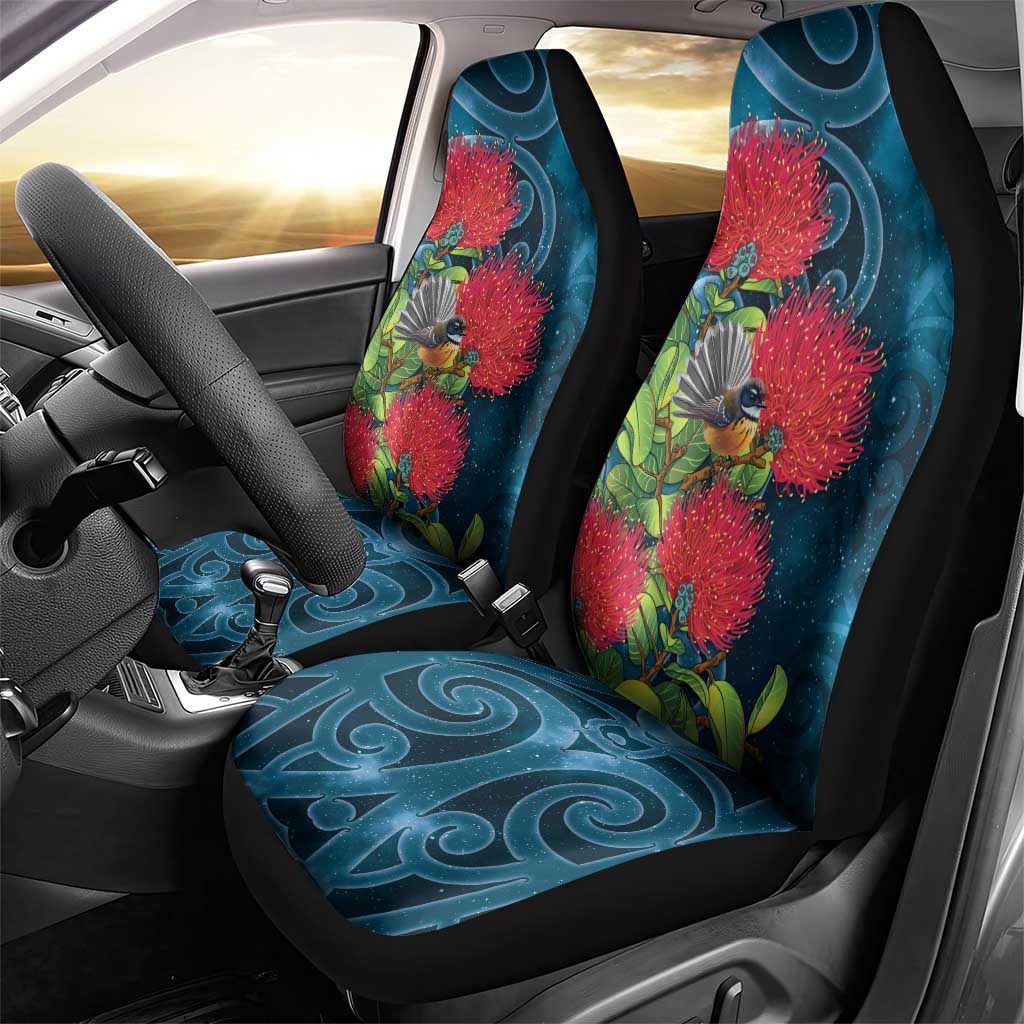 New Zealand Matariki Piwakawaka Car Seat Cover Maori Koru With Pohutukawa Flowers LT05 - Polynesian Pride