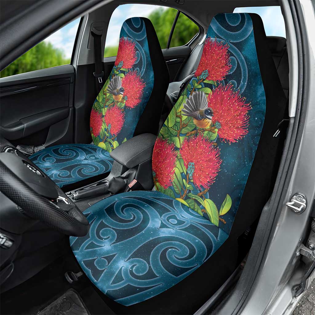New Zealand Matariki Piwakawaka Car Seat Cover Maori Koru With Pohutukawa Flowers LT05 - Polynesian Pride