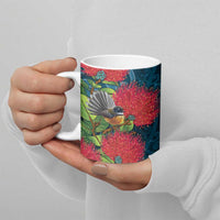New Zealand Matariki Piwakawaka Ceramic Mug Maori Koru With Pohutukawa Flowers