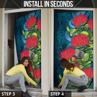 New Zealand Matariki Piwakawaka Door Cover Maori Koru With Pohutukawa Flowers LT05 - Polynesian Pride