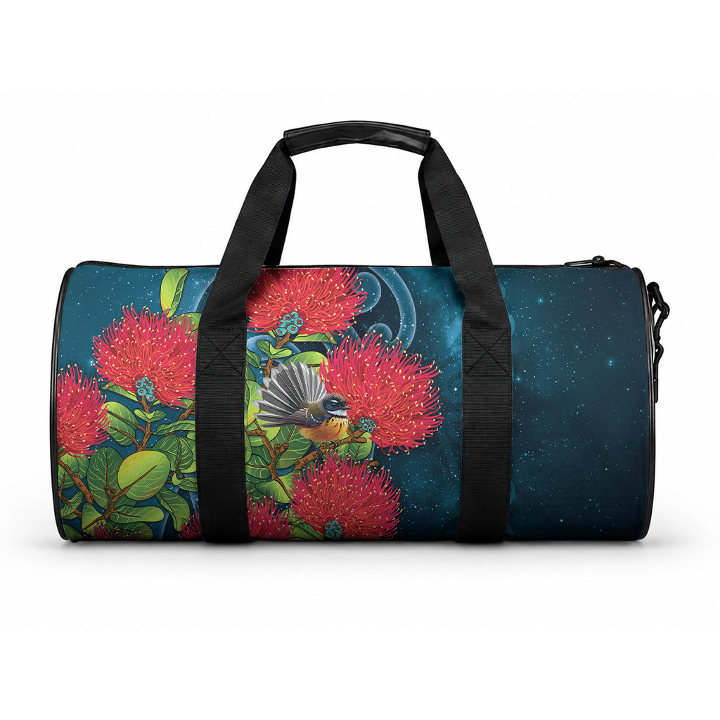 New Zealand Matariki Piwakawaka Duffle Bag Maori Koru With Pohutukawa Flowers