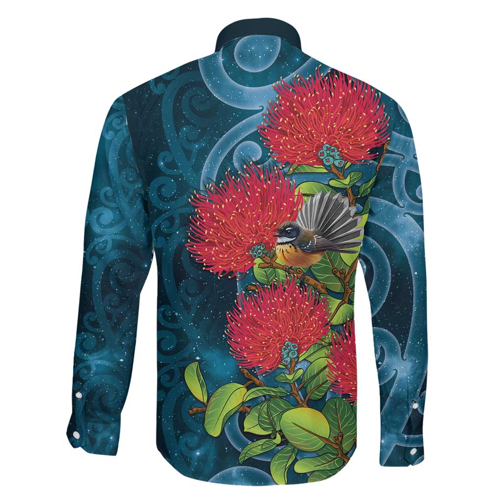New Zealand Matariki Piwakawaka Family Matching Off Shoulder Maxi Dress and Hawaiian Shirt Maori Koru With Pohutukawa Flowers LT05 - Polynesian Pride