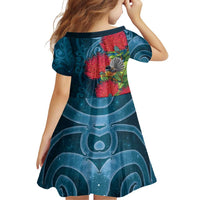 New Zealand Matariki Piwakawaka Family Matching Off Shoulder Short Dress and Hawaiian Shirt Maori Koru With Pohutukawa Flowers LT05 - Polynesian Pride