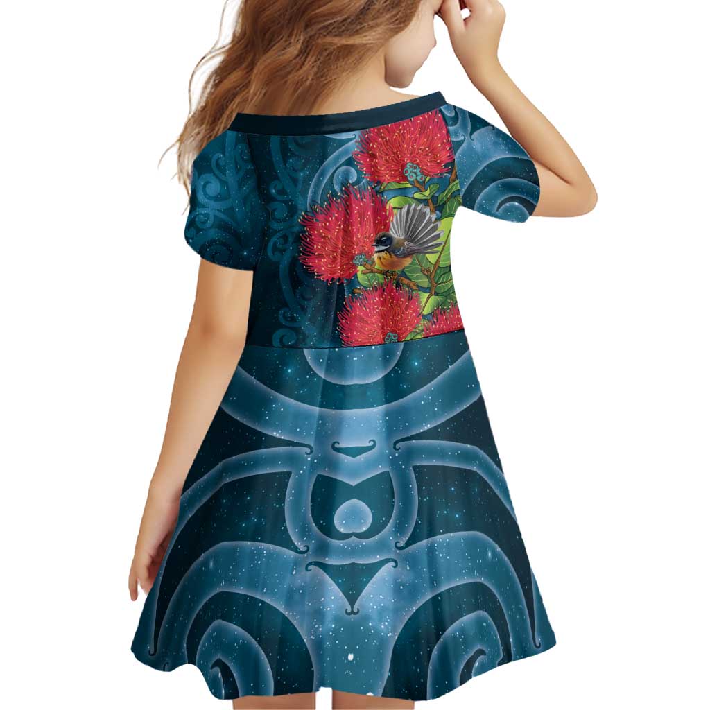 New Zealand Matariki Piwakawaka Family Matching Puletasi and Hawaiian Shirt Maori Koru With Pohutukawa Flowers LT05 - Polynesian Pride