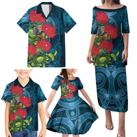 New Zealand Matariki Piwakawaka Family Matching Puletasi and Hawaiian Shirt Maori Koru With Pohutukawa Flowers LT05 - Polynesian Pride