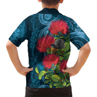 New Zealand Matariki Piwakawaka Family Matching Short Sleeve Bodycon Dress and Hawaiian Shirt Maori Koru With Pohutukawa Flowers LT05 - Polynesian Pride
