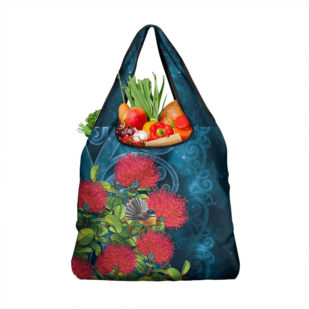 New Zealand Matariki Piwakawaka Grocery Bag Maori Koru With Pohutukawa Flowers